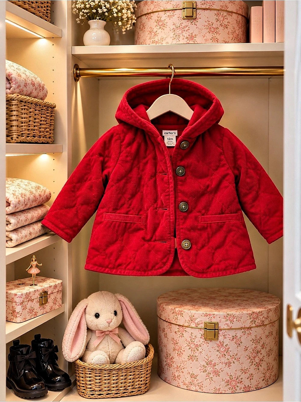 Carter’s Red Quilted Corduroy Hooded Jacket – 12 Months ❤️